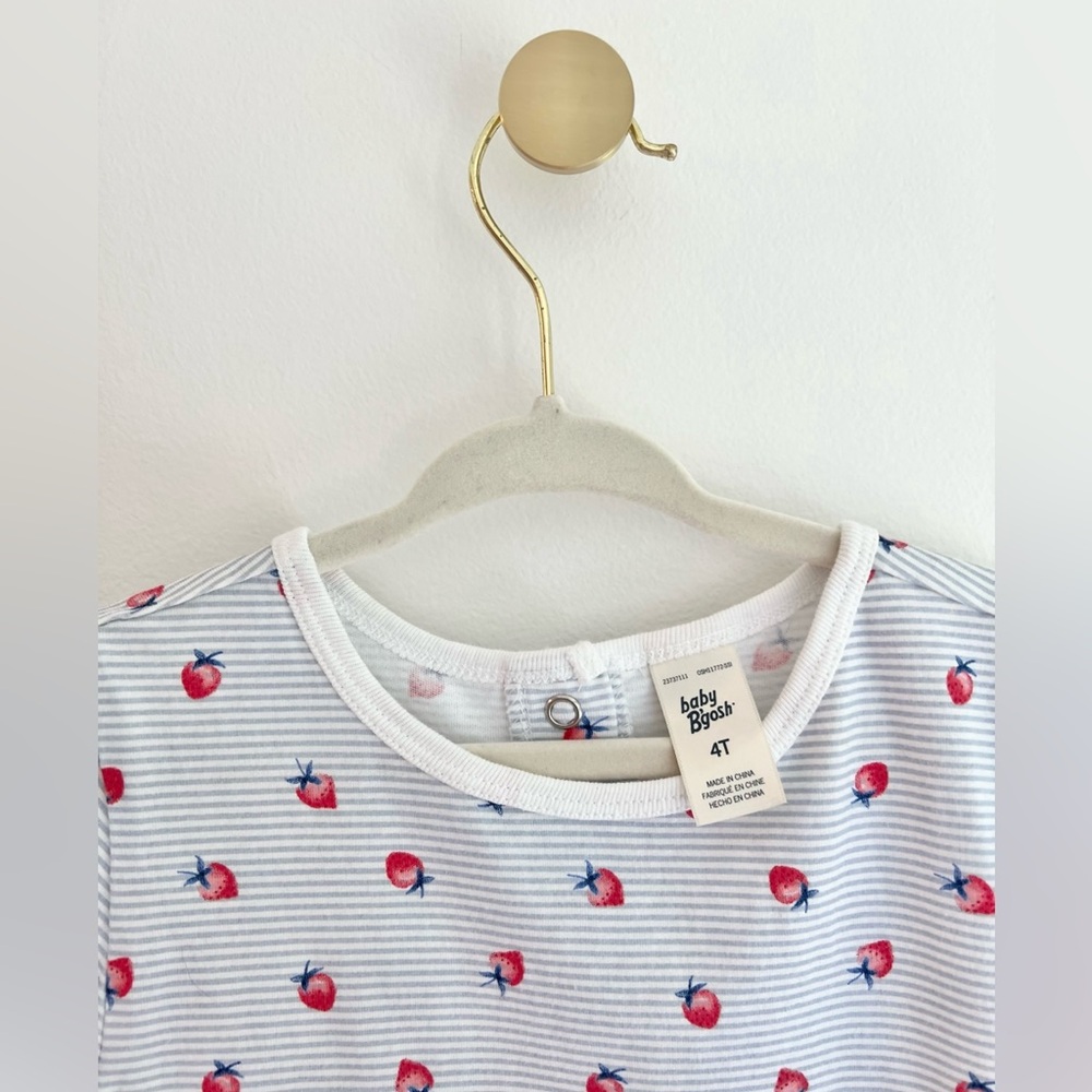 Baby B’Gosh Striped Strawberry Print T-Shirt with Tie Knot Sleeves | Girls 4T - Picture 3 of 4